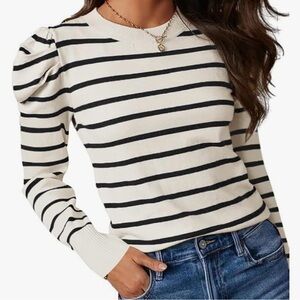 Stripped Puff Sleeve Top | Chic Casual Medium